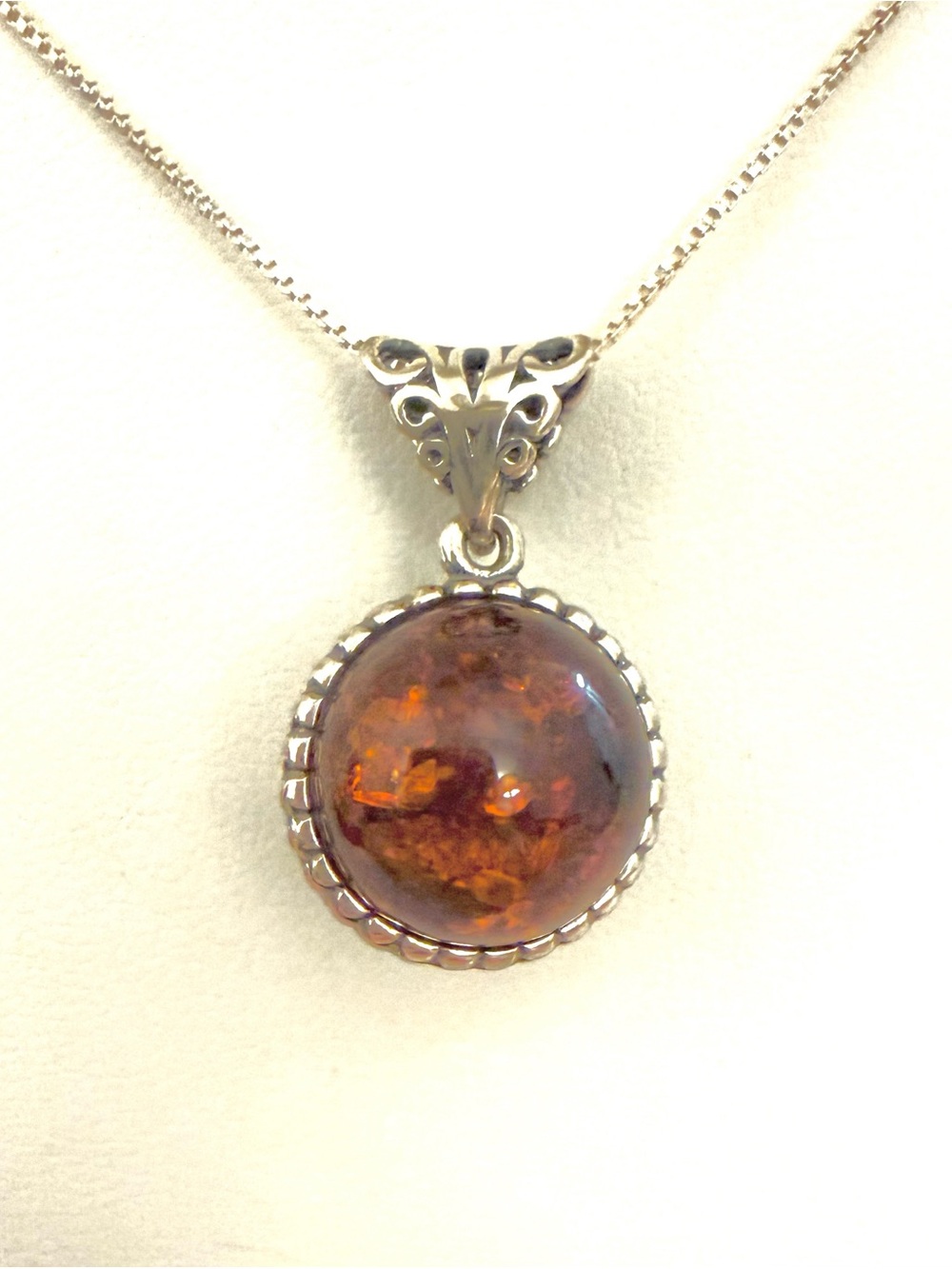 925 Italy Sterling Silver Genuine Baltic Amber Pendant Necklace Midwest Amber